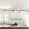 LED Linear Kitchen Island Light – 6-Light Dimmable Black Fixture with Glass Globe Shades