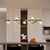 LED Linear Kitchen Island Light – 6-Light Dimmable Black Fixture with Glass Globe Shades