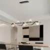 LED Linear Kitchen Island Light – 6-Light Dimmable Black Fixture with Glass Globe Shades
