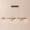 LED Linear Kitchen Island Light – 6-Light Dimmable Black Fixture with Glass Globe Shades