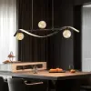 LED Linear Kitchen Island Light – 4-Light Dimmable Black Fixture with Glass Globe Shades