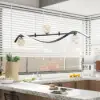 LED Linear Kitchen Island Light – 4-Light Dimmable Black Fixture with Glass Globe Shades