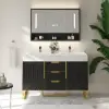Aro 47" Freestanding Double Bathroom Vanity with Sink, Sintered Stone Top – Black – AUD-H1800