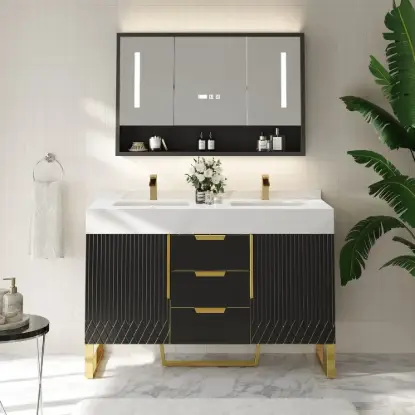 Picture of Aro 47" Freestanding Double Bathroom Vanity with Sink, Sintered Stone Top – Black – AUD-H1800
