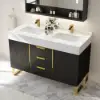Aro 47" Freestanding Double Bathroom Vanity with Sink, Sintered Stone Top – Black – AUD-H1800