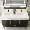 Aro 47" Freestanding Double Bathroom Vanity with Sink, Sintered Stone Top – Black – AUD-H1800