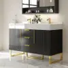 Aro 47" Freestanding Double Bathroom Vanity with Sink, Sintered Stone Top – Black – AUD-H1800