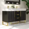 Aro 47" Freestanding Double Bathroom Vanity with Sink, Sintered Stone Top – Black – AUD-H1800