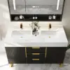 Aro 47" Freestanding Double Bathroom Vanity with Sink, Sintered Stone Top – Black – AUD-H1800