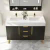 Aro 47" Freestanding Double Bathroom Vanity with Sink, Sintered Stone Top – Black – AUD-H1800