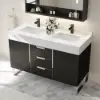 Aro 47" Freestanding Double Bathroom Vanity with Sink, Sintered Stone Top – Black – AUD-H1801