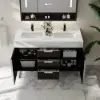 Aro 47" Freestanding Double Bathroom Vanity with Sink, Sintered Stone Top – Black – AUD-H1801