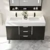 Aro 47" Freestanding Double Bathroom Vanity with Sink, Sintered Stone Top – Black – AUD-H1801