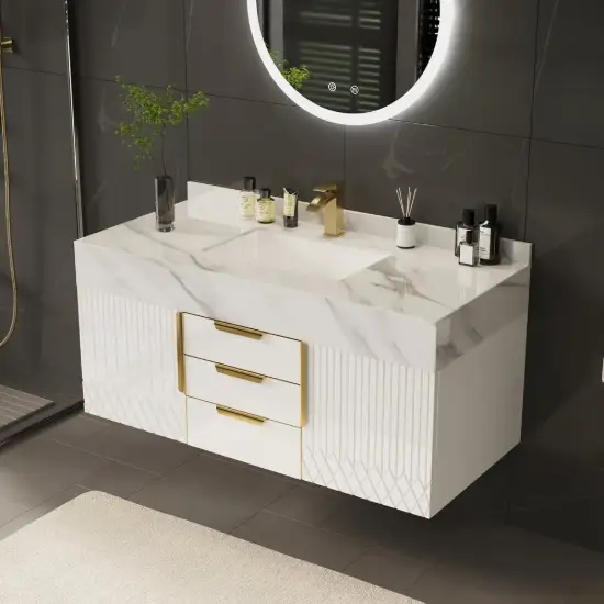 Aro 120 cm Floating Single Bathroom Vanity with Sink, Sintered Stone Top