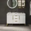 Aro 47" Freestanding Double Bathroom Vanity with Sink, Sintered Stone Top – Brushed Gold