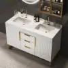 Aro 47" Freestanding Double Bathroom Vanity with Sink, Sintered Stone Top – Brushed Gold