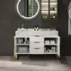 Aro 47" Freestanding Double Bathroom Vanity with Sink, Sintered Stone Top – Brushed Gold