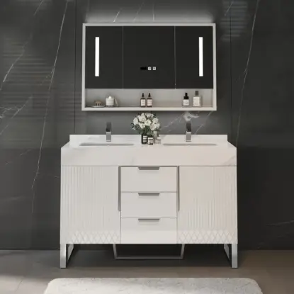 Picture of Aro 47" Freestanding Double Bathroom Vanity with Sink, Sintered Stone Top – White