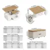 100 cm Lift-Top Foldable Natural & White Coffee Table with 4 Stools & Storage