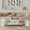 100 cm Lift-Top Foldable Natural & White Coffee Table with 4 Stools & Storage
