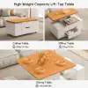 100 cm Lift-Top Foldable Natural & White Coffee Table with 4 Stools & Storage