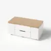 100 cm Lift-Top Foldable Natural & White Coffee Table with 4 Stools & Storage