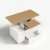 100 cm Lift-Top Foldable Natural & White Coffee Table with 4 Stools & Storage
