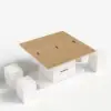 100 cm Lift-Top Foldable Natural & White Coffee Table with 4 Stools & Storage