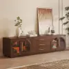 Arune 203 cm Arched Glass Doors TV Unit with Storage and LED – Walnut Stand