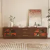 Arune 203 cm Arched Glass Doors TV Unit with Storage and LED – Walnut Stand