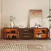 Arune 203 cm Arched Glass Doors TV Unit with Storage and LED – Walnut Stand