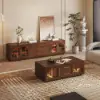 Arune 203 cm Arched Glass Doors TV Unit with Storage and LED – Walnut Stand