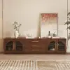 Arune 203 cm Arched Glass Doors TV Unit with Storage and LED – Walnut Stand