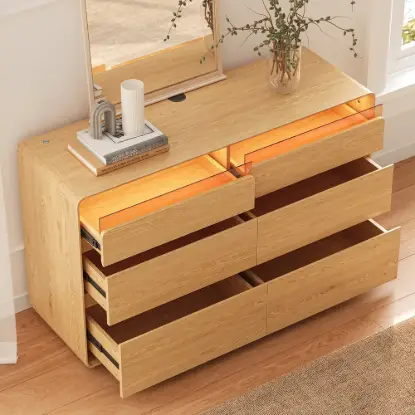 Picture of Meloa 120 cm Wooden 6-Drawer LED Dresser with Charging Station
