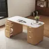 Modern 162 cm Rounded Edge White Sintered Stone Desk with Dual Storage