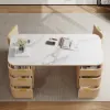 Modern 162 cm Rounded Edge White Sintered Stone Desk with Dual Storage