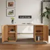 Modern 162 cm Rounded Edge White Sintered Stone Desk with Dual Storage