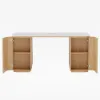 Modern 162 cm Rounded Edge White Sintered Stone Desk with Dual Storage