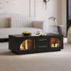 Arune 120 cm Arched Glass Doors Coffee Table with Storage and LED – Black – Aeune