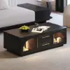 Arune 120 cm Arched Glass Doors Coffee Table with Storage and LED – Black – Aeune