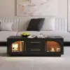 Arune 120 cm Arched Glass Doors Coffee Table with Storage and LED – Black – Aeune