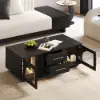 Arune 120 cm Arched Glass Doors Coffee Table with Storage and LED – Black – Aeune