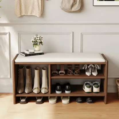1010mm Wood Shoe Storage Entryway Bench Leather Upholstered – AUD-H1819