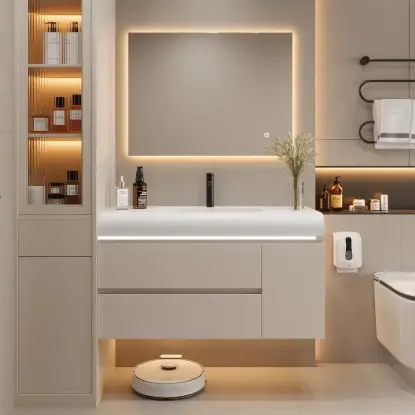 1000mm Wall Hung Bathroom Vanity White with Ample Storages and Adjustable Light