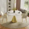 1000mm Sintered Stone Round Dining Table Set with Brushed Gold Base Seats 2 People – AUD-H1826
