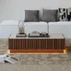 Aura 120 cm Ash Wood Slatted Coffee Table with Sintered Stone Top