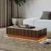 Aura 120 cm Ash Wood Slatted Coffee Table with Sintered Stone Top