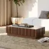 Aura 120 cm Ash Wood Slatted Coffee Table with Sintered Stone Top