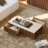 Aura 120 cm Ash Wood Slatted Coffee Table with Sintered Stone Top