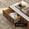 Aura 120 cm Ash Wood Slatted Coffee Table with Sintered Stone Top